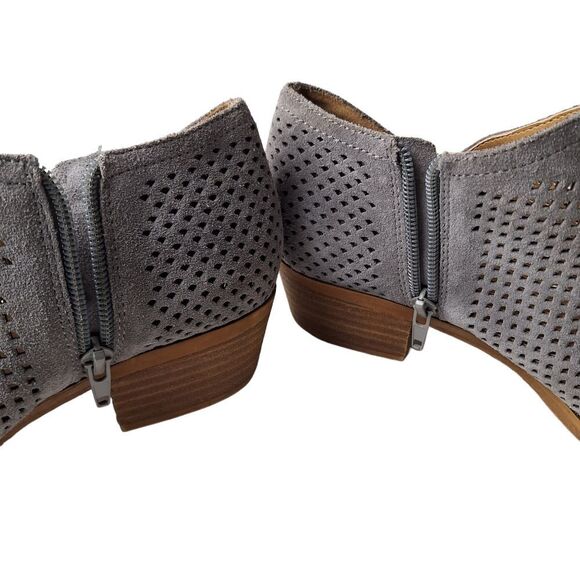 Lucky Brand Gray Size 8.5 Baylah Perforated Cut Out Suede Ankle Zip‎ Up Bootie - Picture 6 of 9